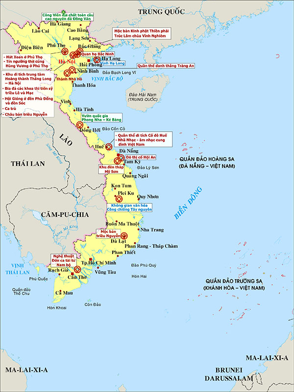 Bản đồ đánh dấu vị trí các địa danh lưu giữ Mộc bản Triều Nguyễn